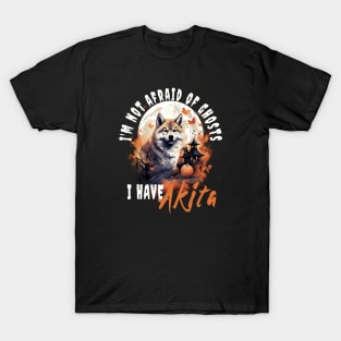 Akita Inu Dog Ghost Guardian Vintage Halloween Funny T-Shirt